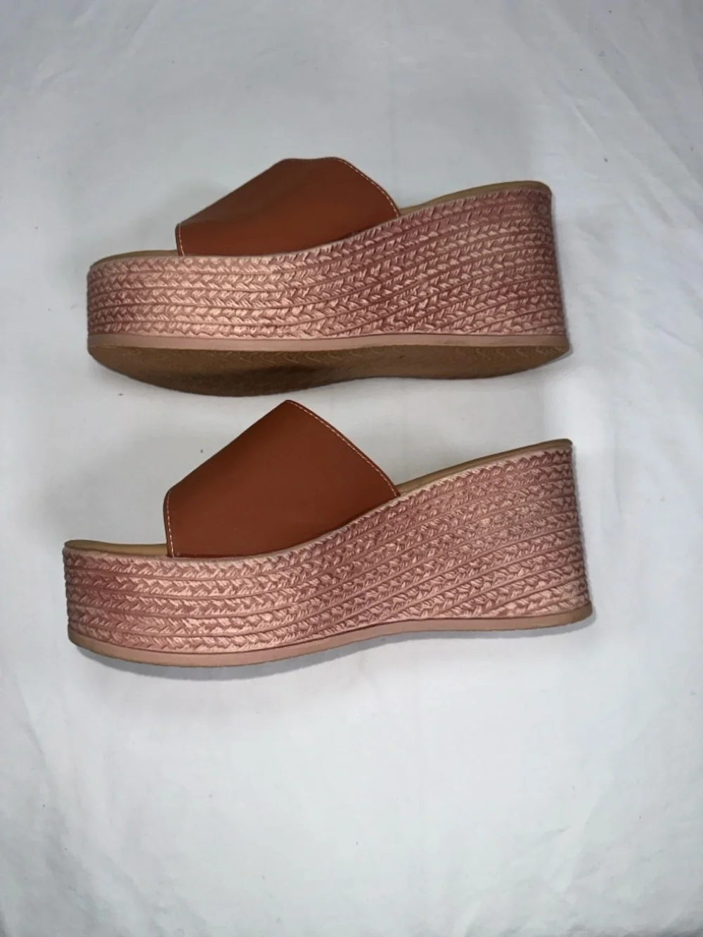 Platform Slide Sandals Brown Wedge Espadrille Style Womens Size 42 Size 10.5